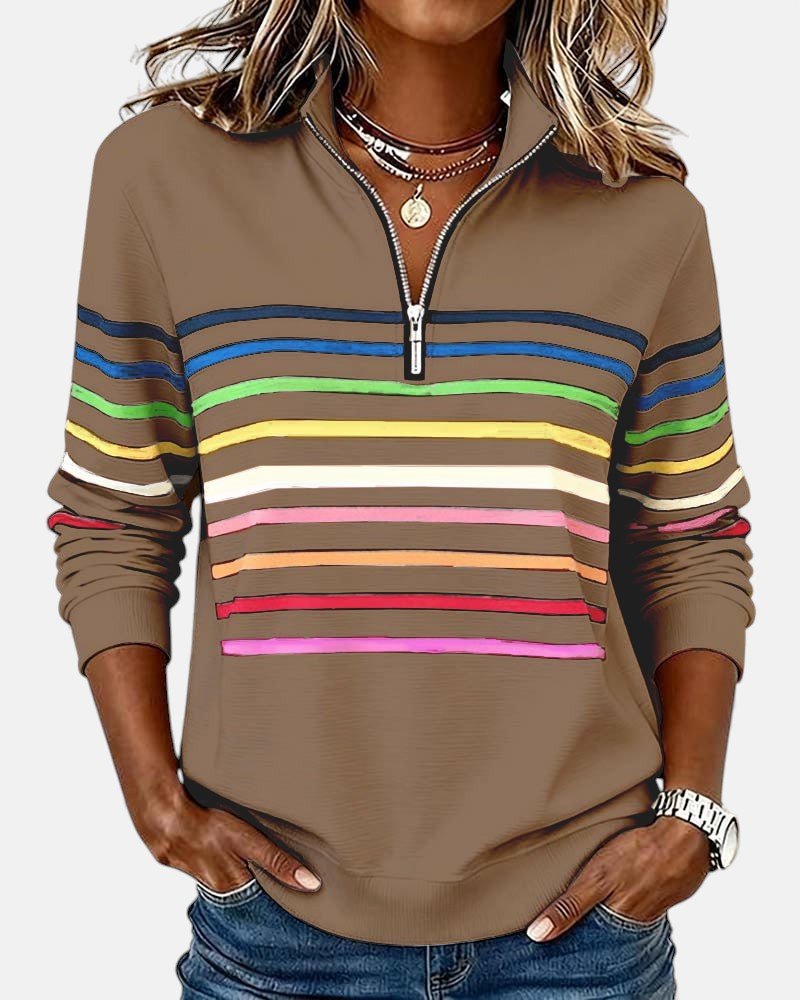 Women's Rainbow Stripe Quarter-Zip Sweatshirt
