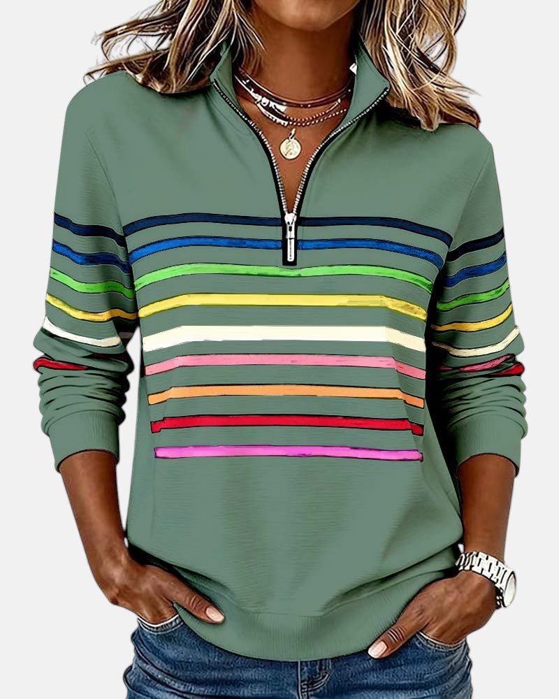 Women's Rainbow Stripe Quarter-Zip Sweatshirt