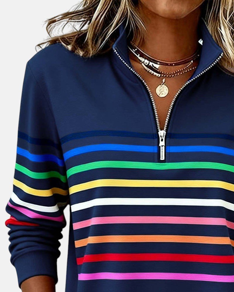 Women's Rainbow Stripe Quarter-Zip Sweatshirt