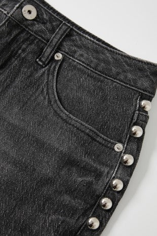 Women's Studded Wide-Leg Jeans in Black
