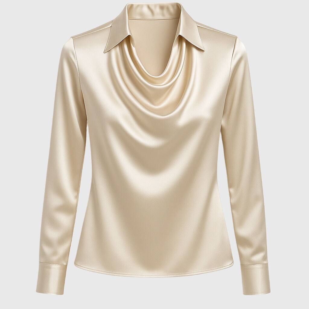 Women's Cowl Neck Collared Long Sleeve Blouse