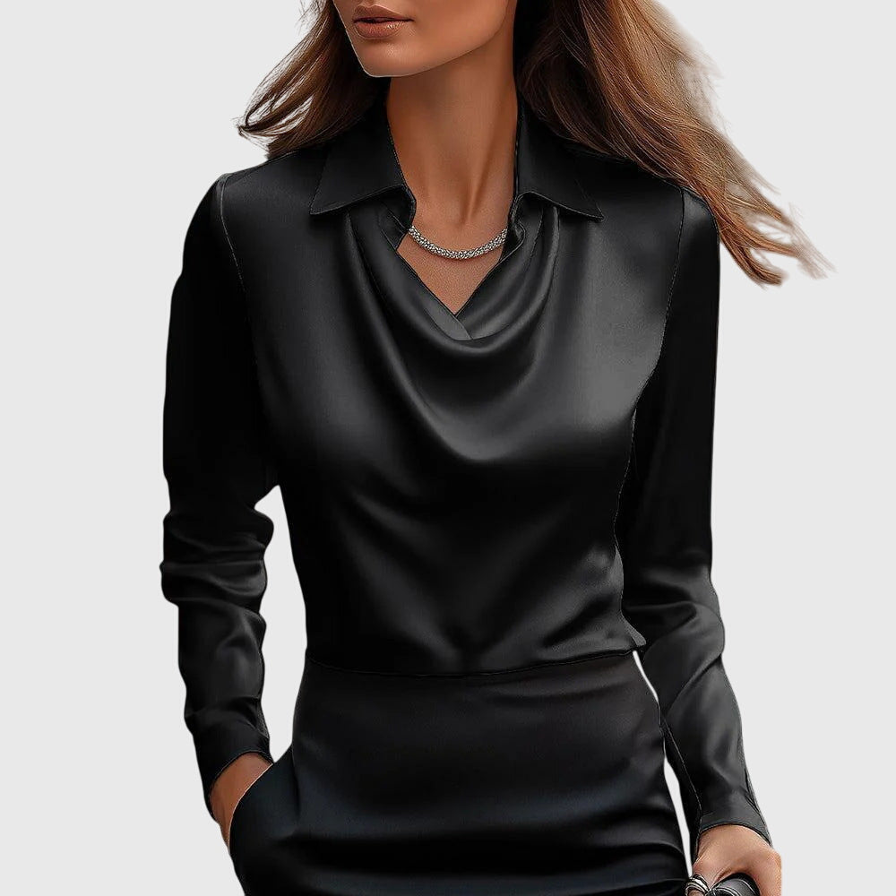 Women's Cowl Neck Collared Long Sleeve Blouse