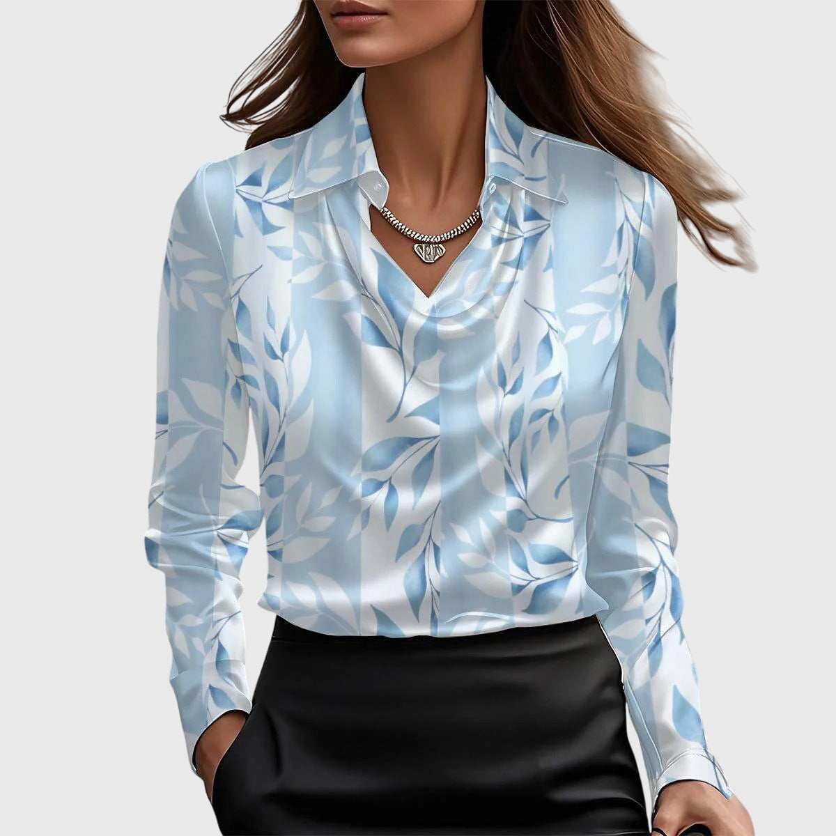 Women's Cowl Neck Collared Long Sleeve Blouse