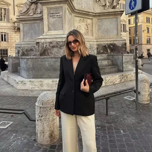 Women's Two-Button Tailored Blazer in Black