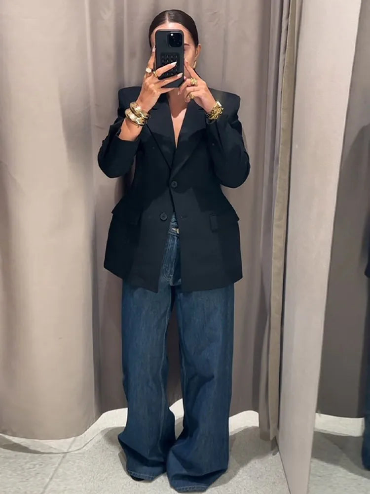 Women's Two-Button Tailored Blazer in Black
