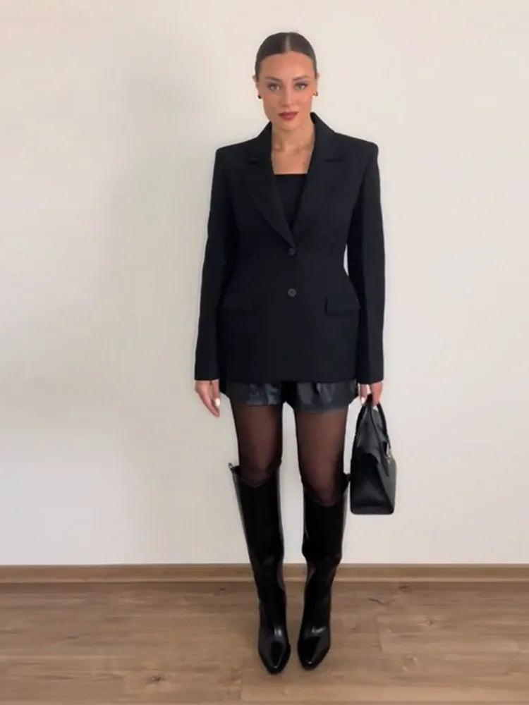 Women's Two-Button Tailored Blazer in Black