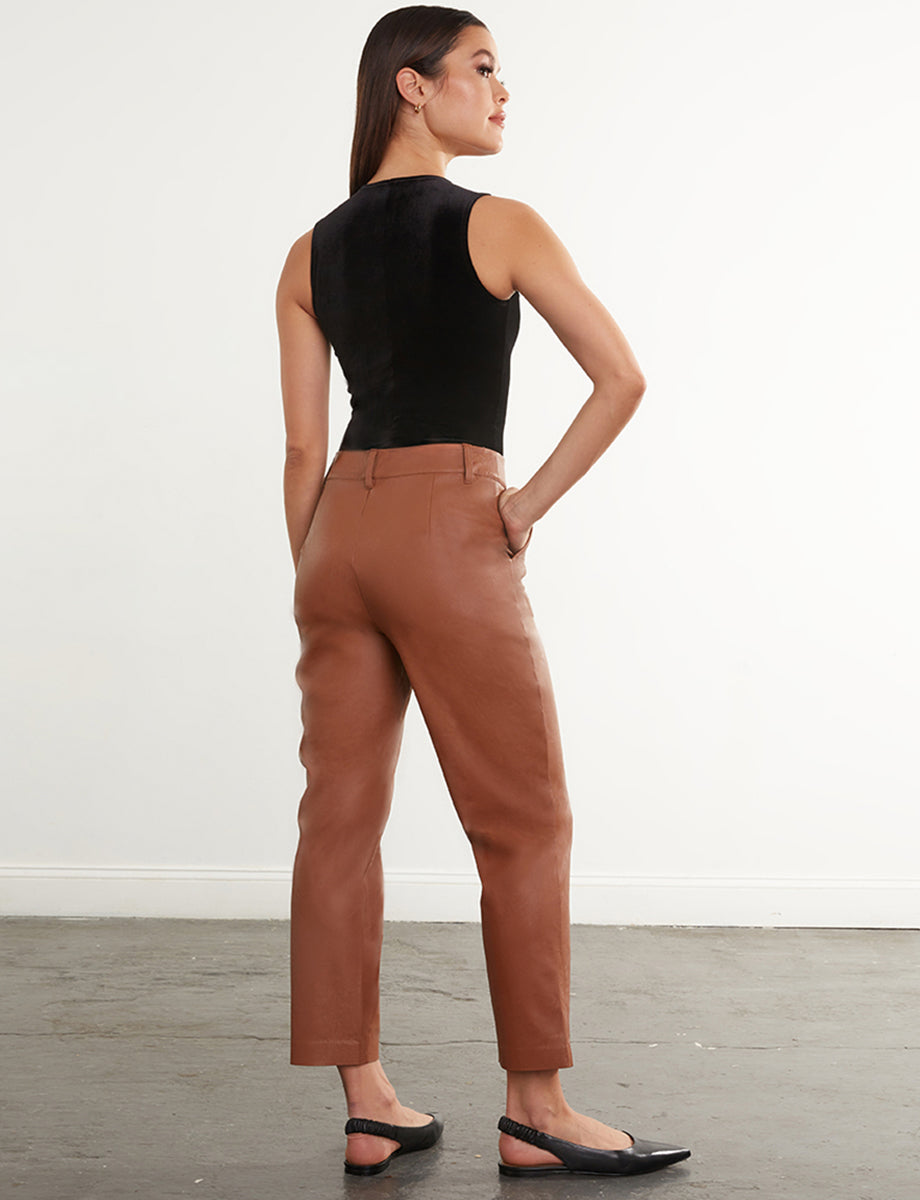 Women's Tapered Cropped Faux Leather Ankle Trousers