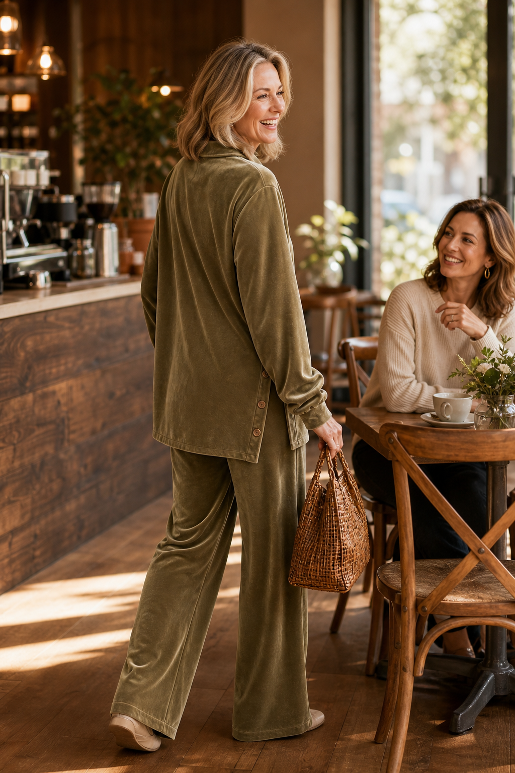 Women's Textured Button-Up Shirt & Wide-Leg Trouser Set
