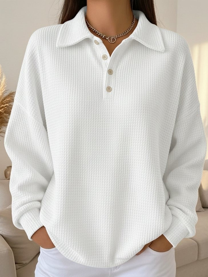 Women's Waffle Knit Polo Collar Jumper