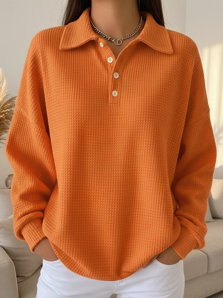 Women's Waffle Knit Polo Collar Jumper