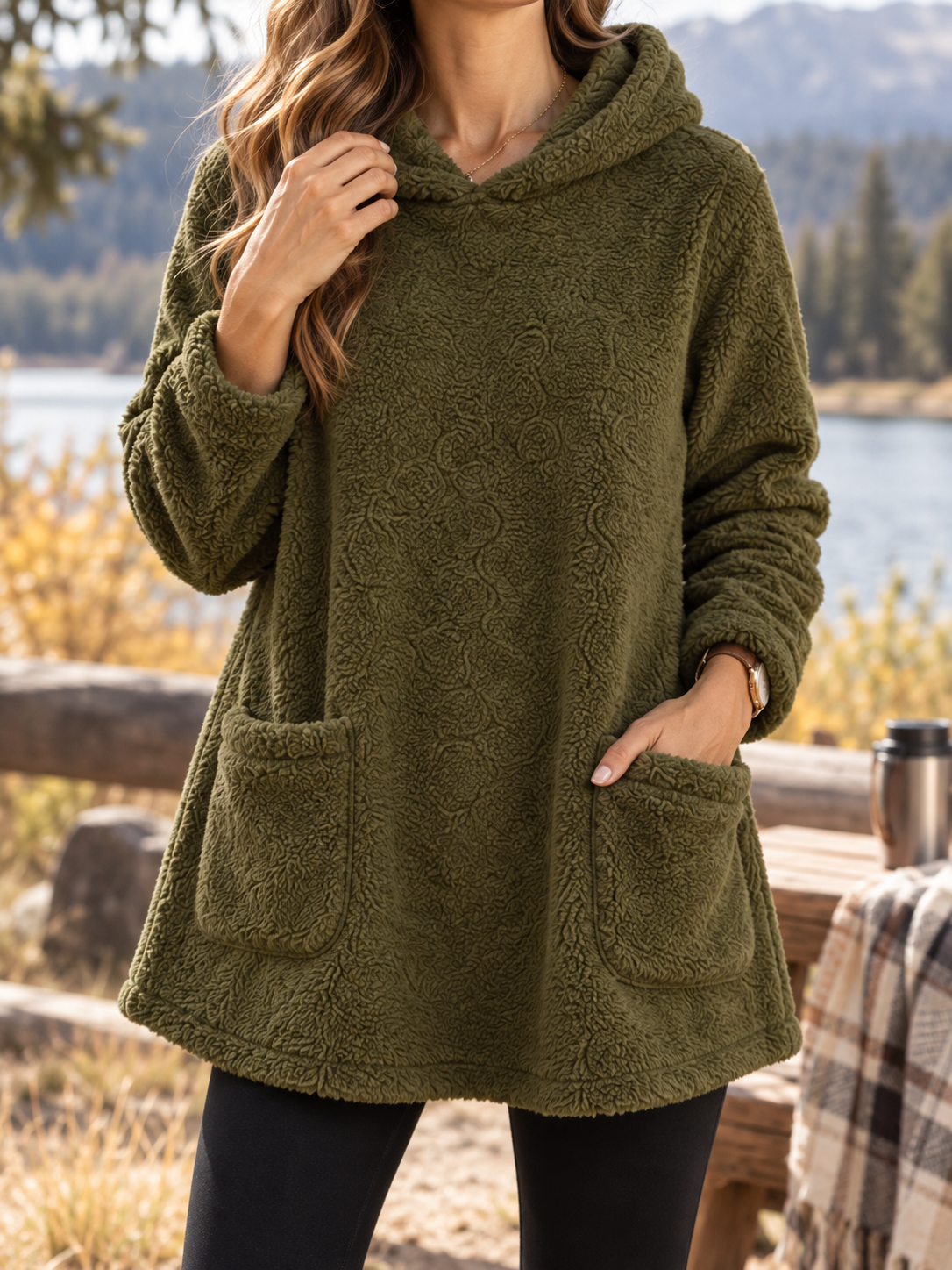 Women's Sherpa Pullover Hoodie in Green