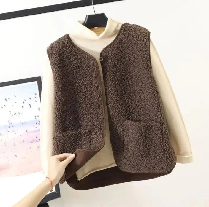 Women's Sherpa Sleeveless Cardigan with Pockets