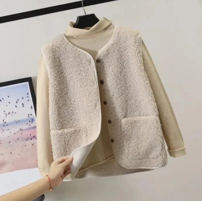 Women's Sherpa Sleeveless Cardigan with Pockets