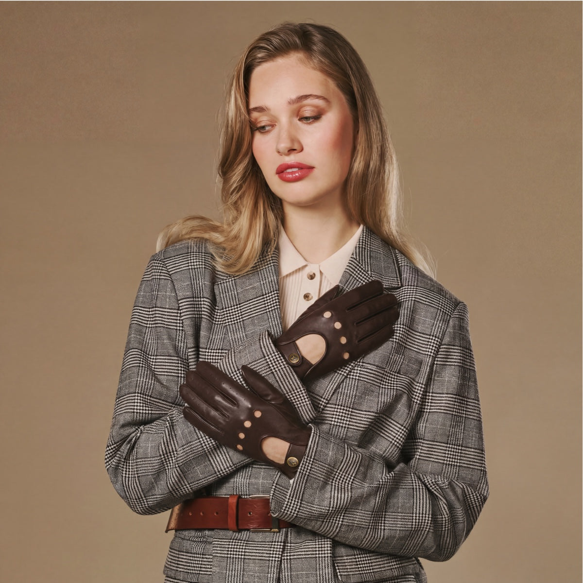Women's Faux Leather Touchscreen Driving Gloves with Snap Closure