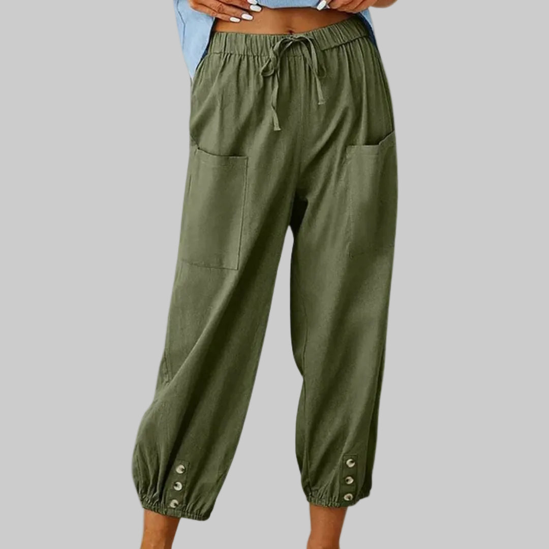 Women's Cropped Drawstring Trousers with Pockets