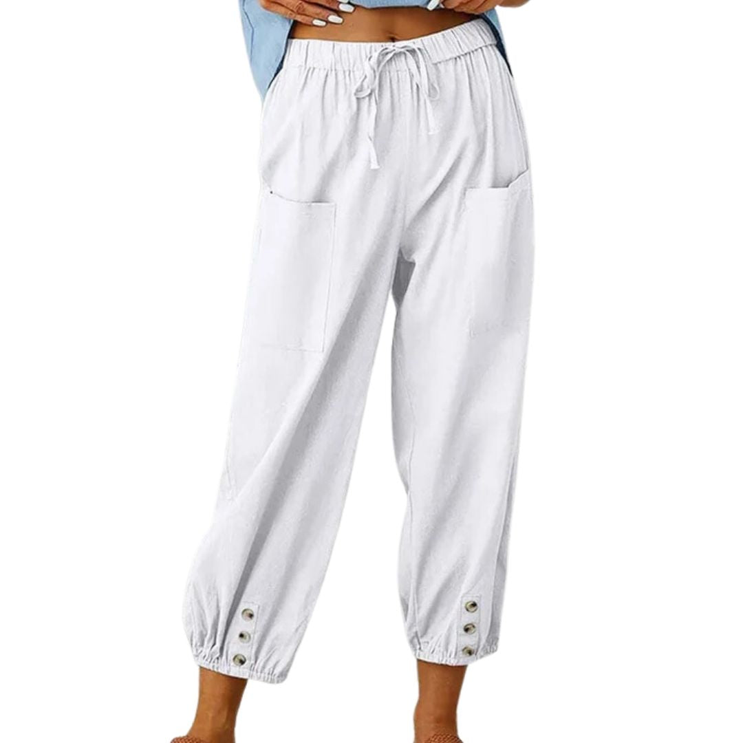 Women's Cropped Drawstring Trousers with Pockets