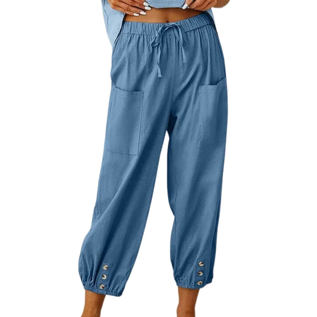 Women's Cropped Drawstring Trousers with Pockets