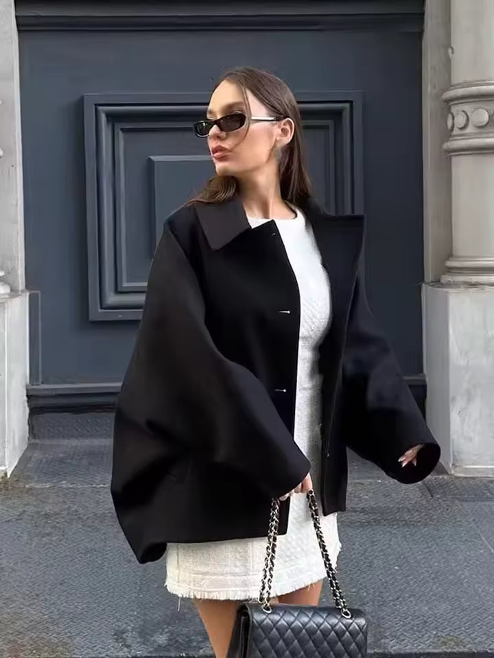 Women's Oversized Turn-Down Collar Button Jacket