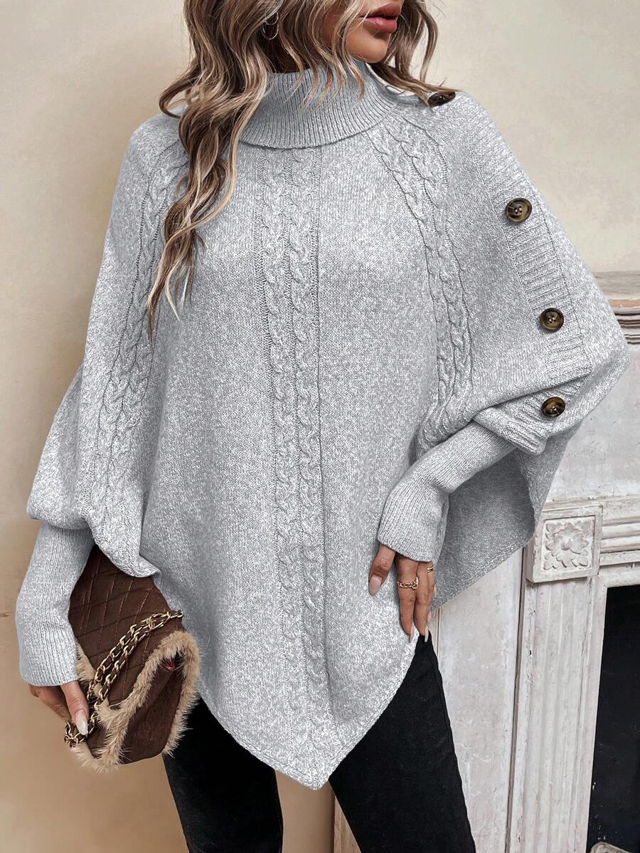 Women's Roll Neck Cable Knit Poncho Jumper