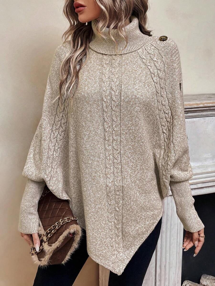 Women's Roll Neck Cable Knit Poncho Jumper