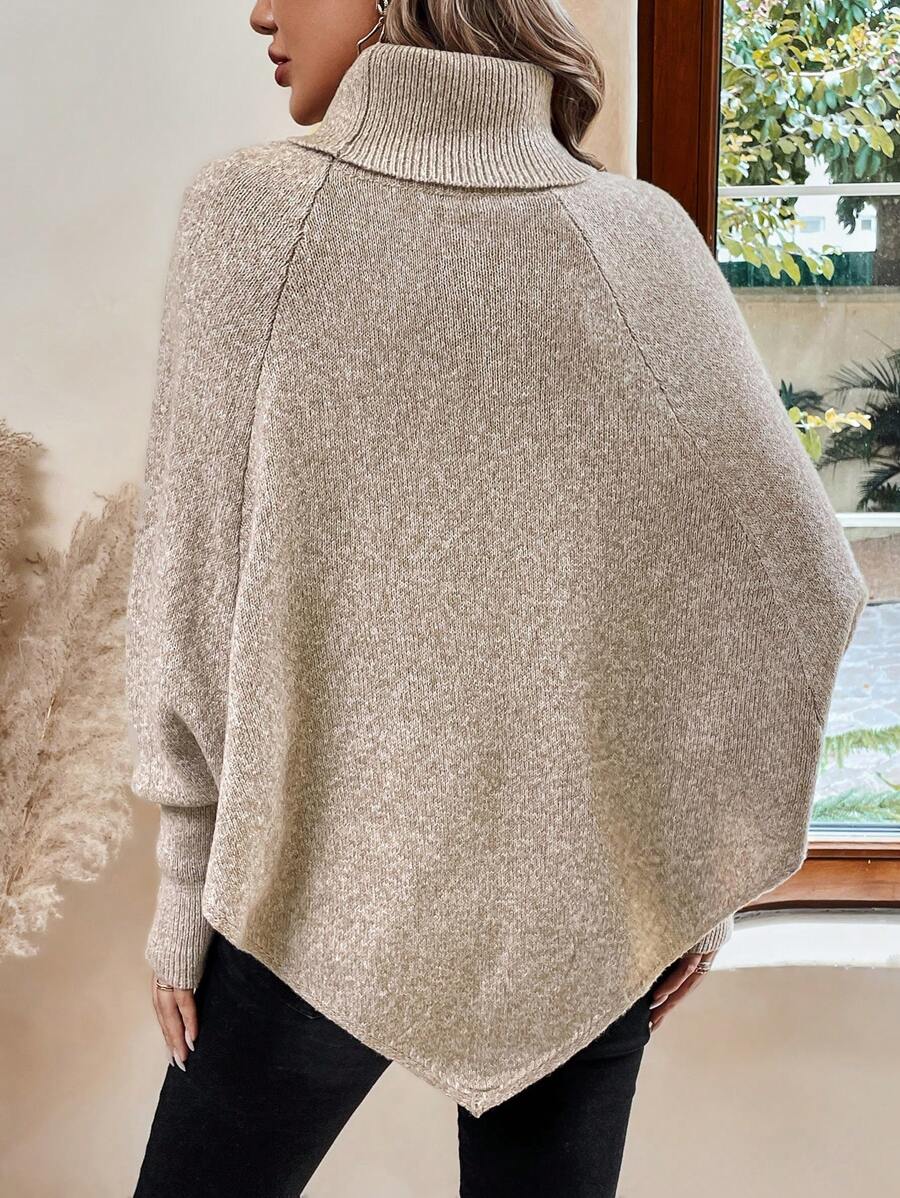 Women's Roll Neck Cable Knit Poncho Jumper