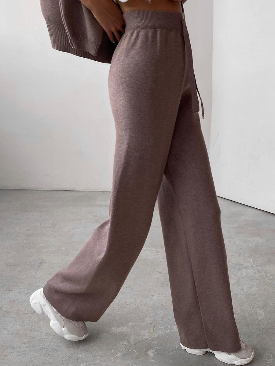 Women's Knitted Roll Neck Jumper & Wide-Leg Trouser Set