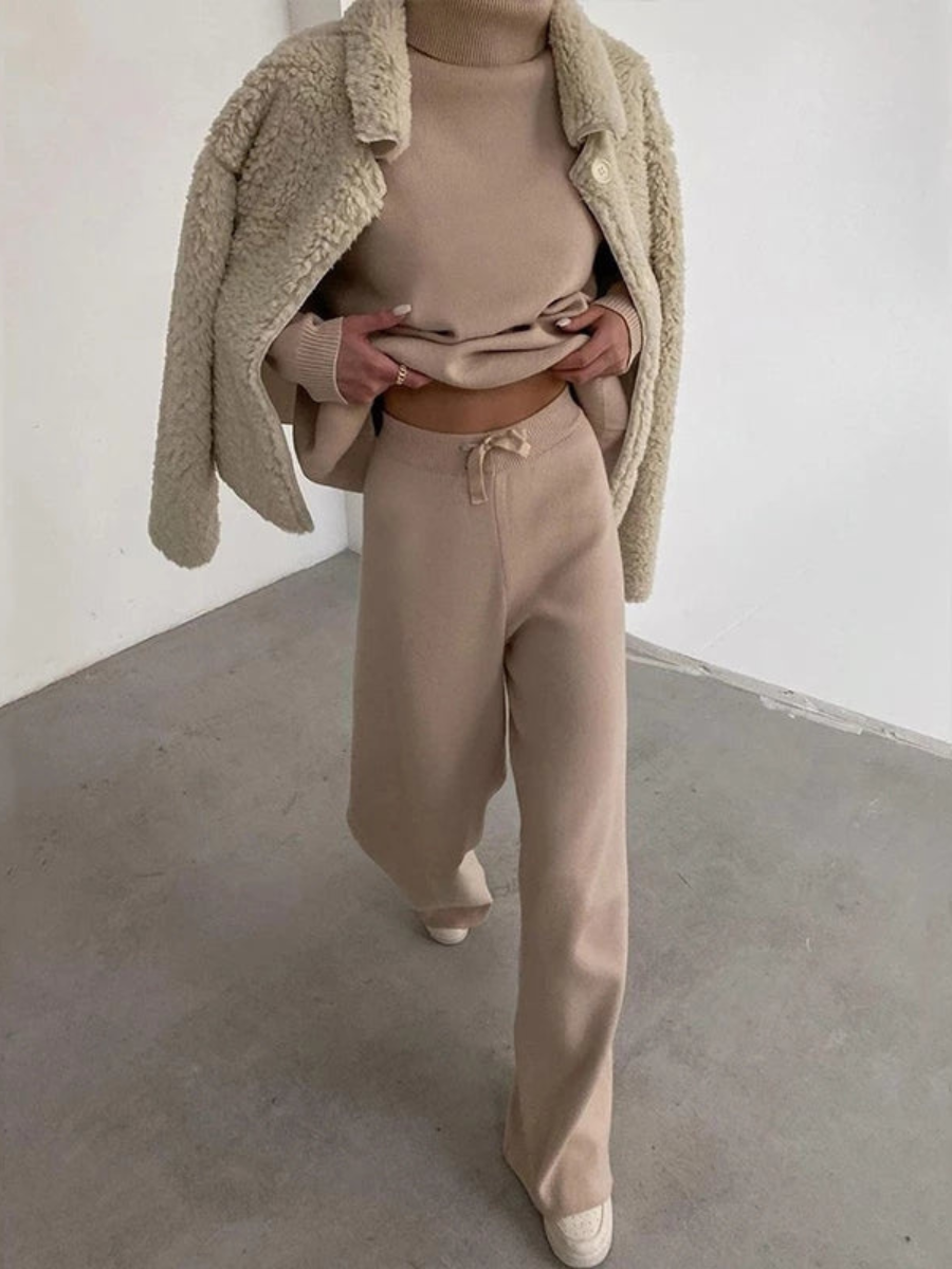 Women's Knitted Roll Neck Jumper & Wide-Leg Trouser Set