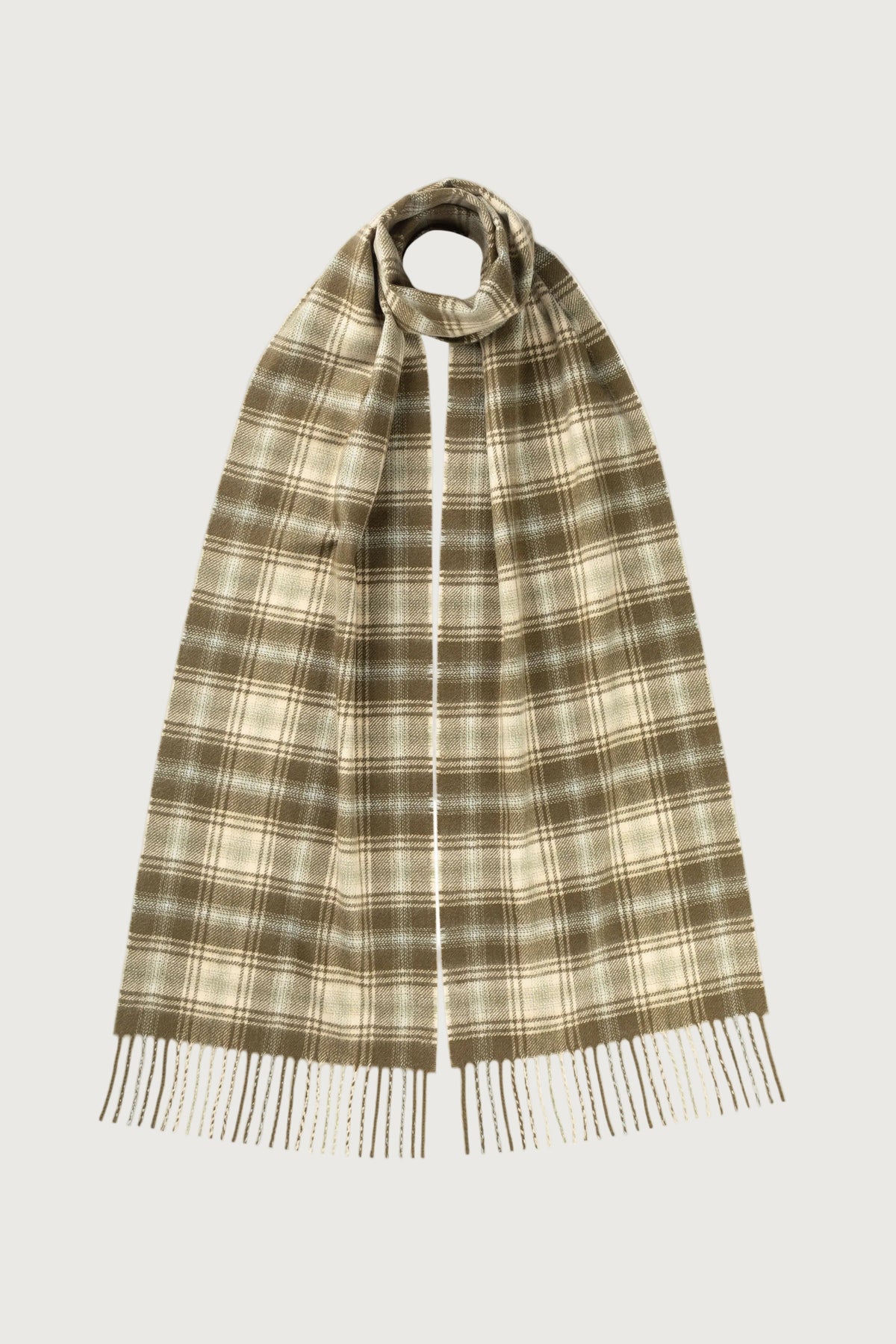 Women's Check Fringed Scarf in Olive Green