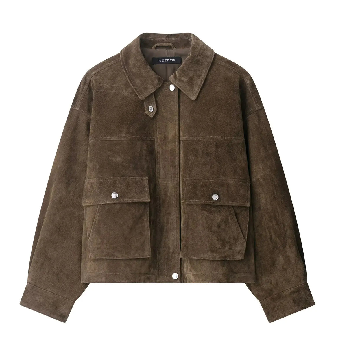 Women's Oversized Faux Suede Utility Jacket in Brown