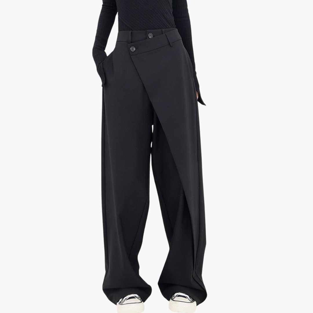 Women's Loose Fit Wide-Leg Trousers with Overlap Front