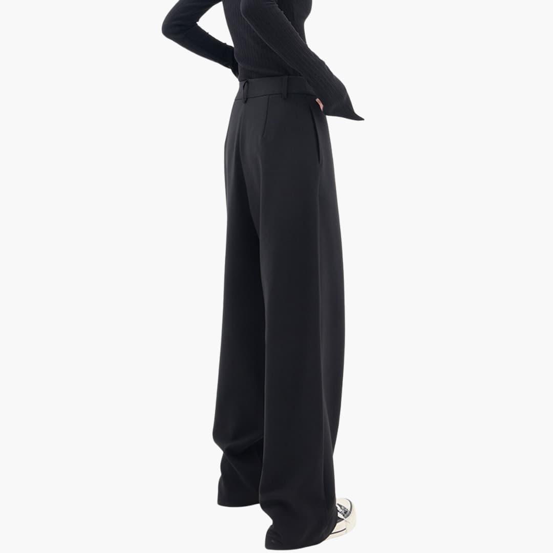 Women's Loose Fit Wide-Leg Trousers with Overlap Front