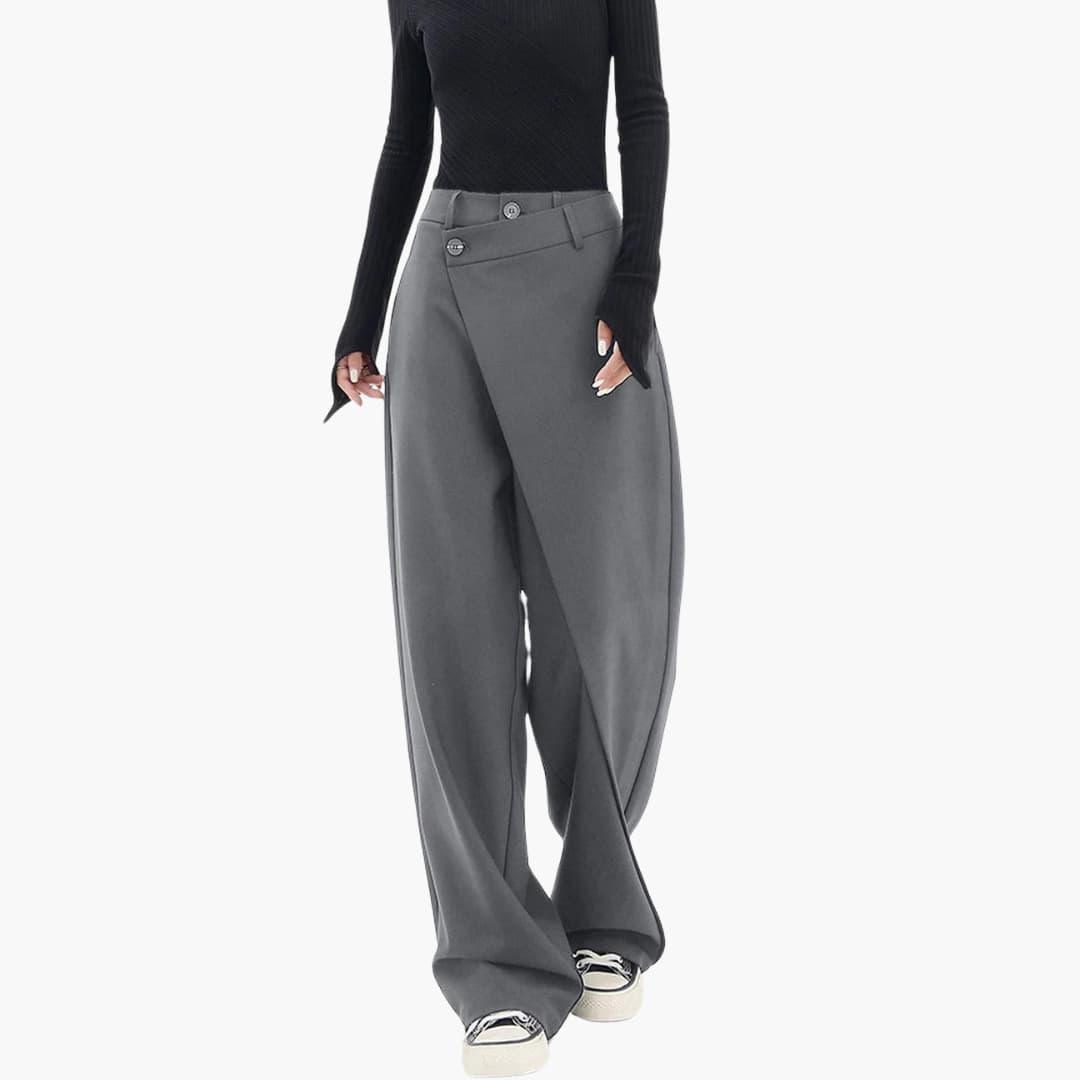 Women's Loose Fit Wide-Leg Trousers with Overlap Front