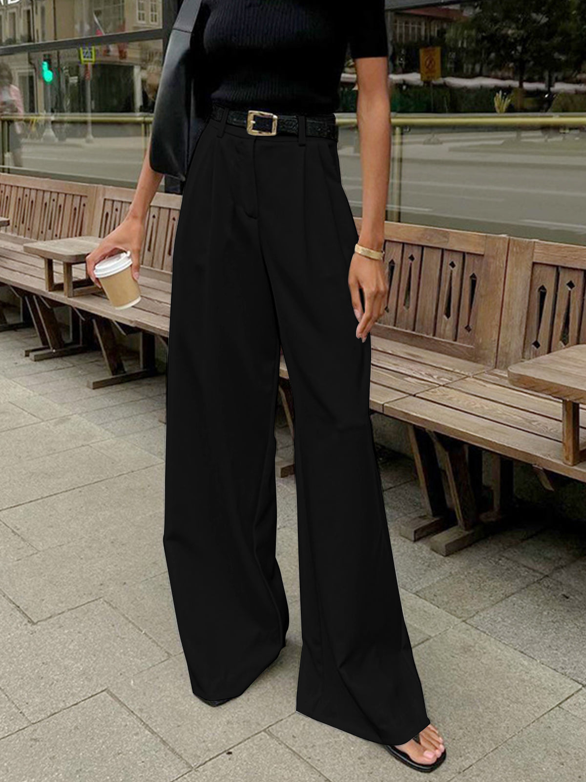 Women's Tailored Wide-Leg Trousers with Belt Detail