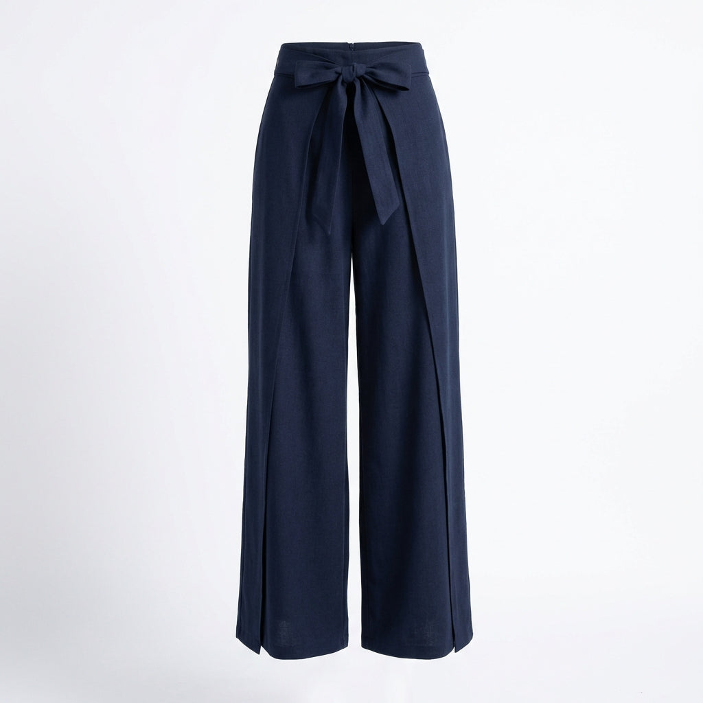 Women's Wide-Leg Tie Waist Wrap Trousers