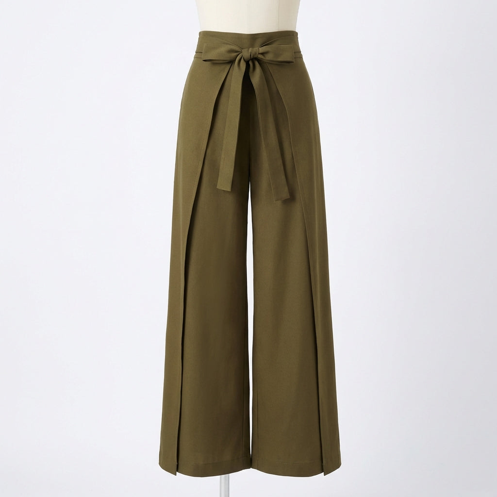 Women's Wide-Leg Tie Waist Wrap Trousers