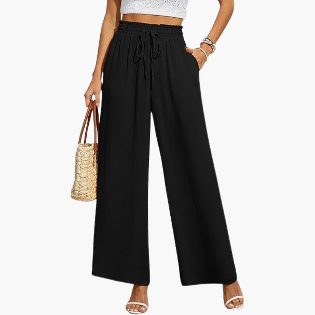 Women's Drawstring Wide-Leg Trousers with Pockets