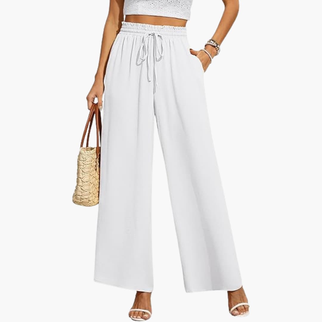 Women's Drawstring Wide-Leg Trousers with Pockets