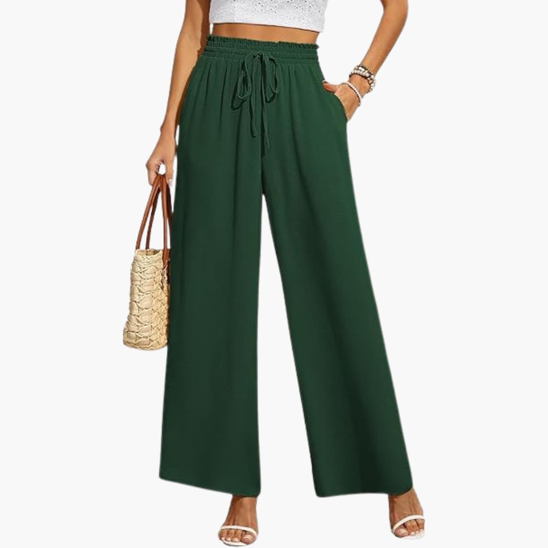 Women's Drawstring Wide-Leg Trousers with Pockets