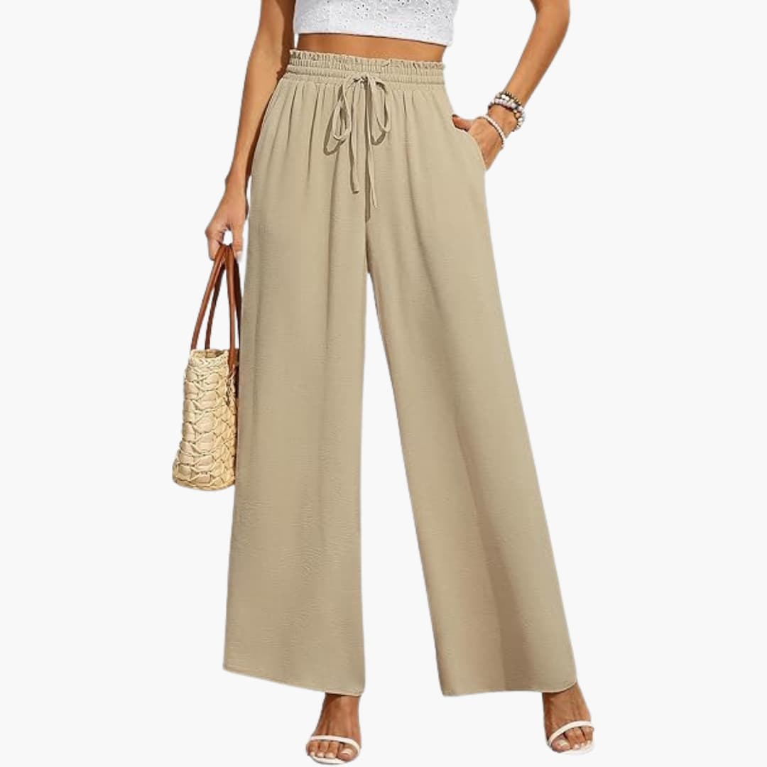 Women's Drawstring Wide-Leg Trousers with Pockets