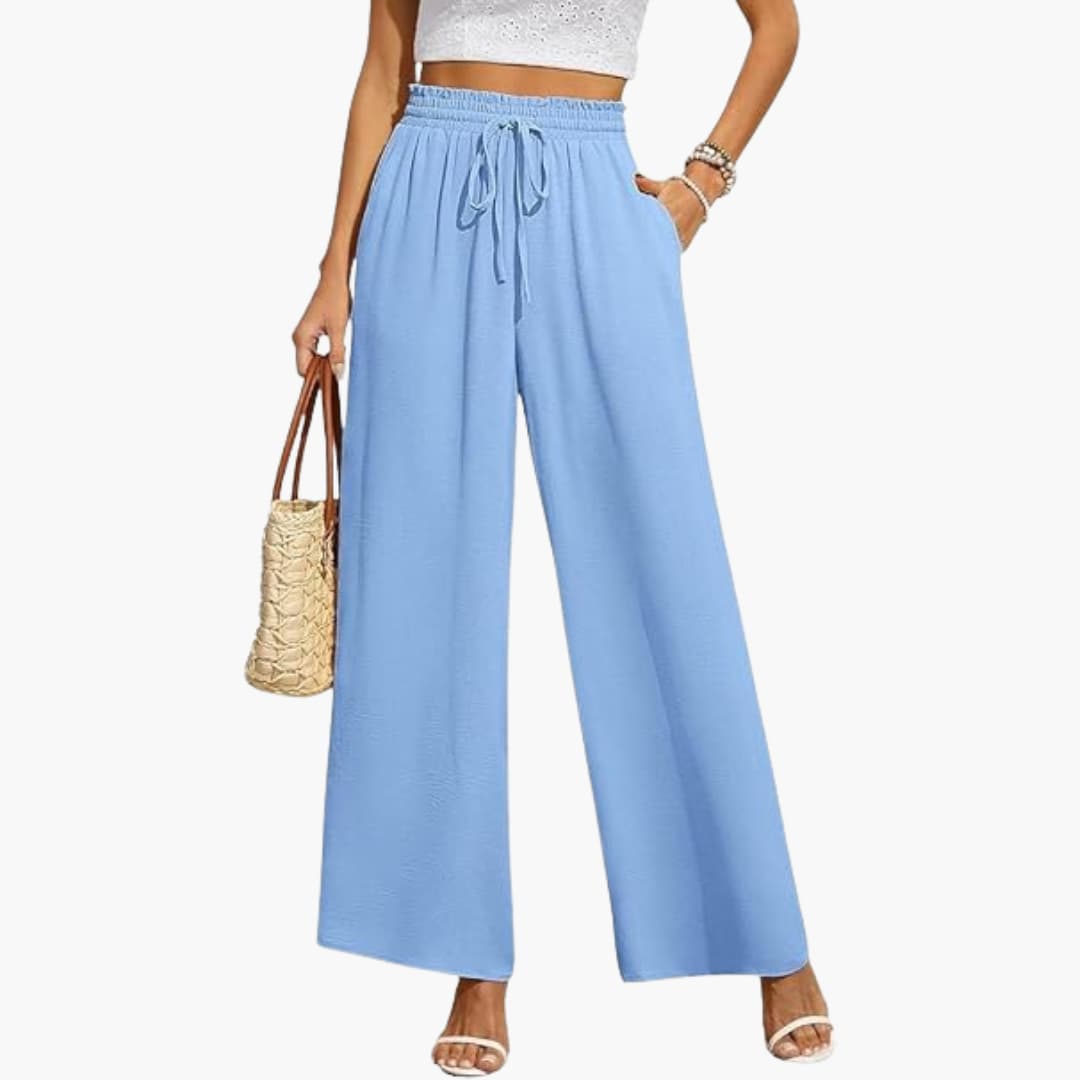 Women's Drawstring Wide-Leg Trousers with Pockets