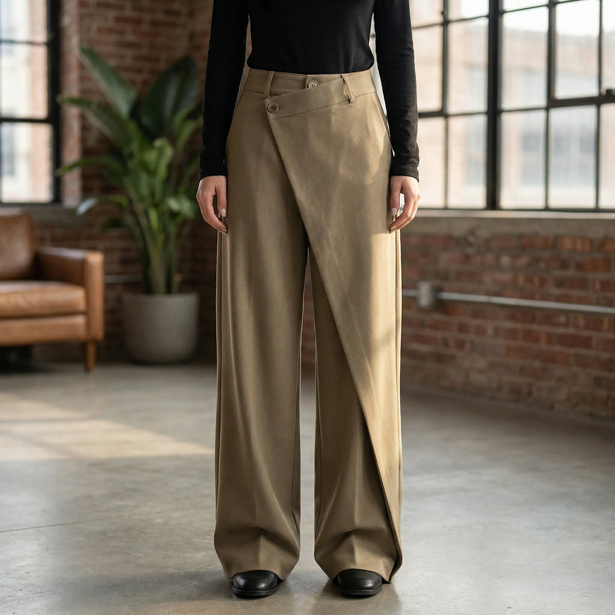 Women's Wrap Front Tailored Wide-Leg Trousers