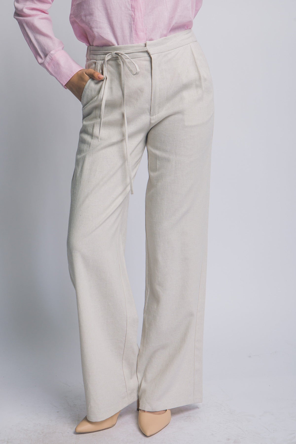 Women's Wide-Leg Trousers With Tie Belt