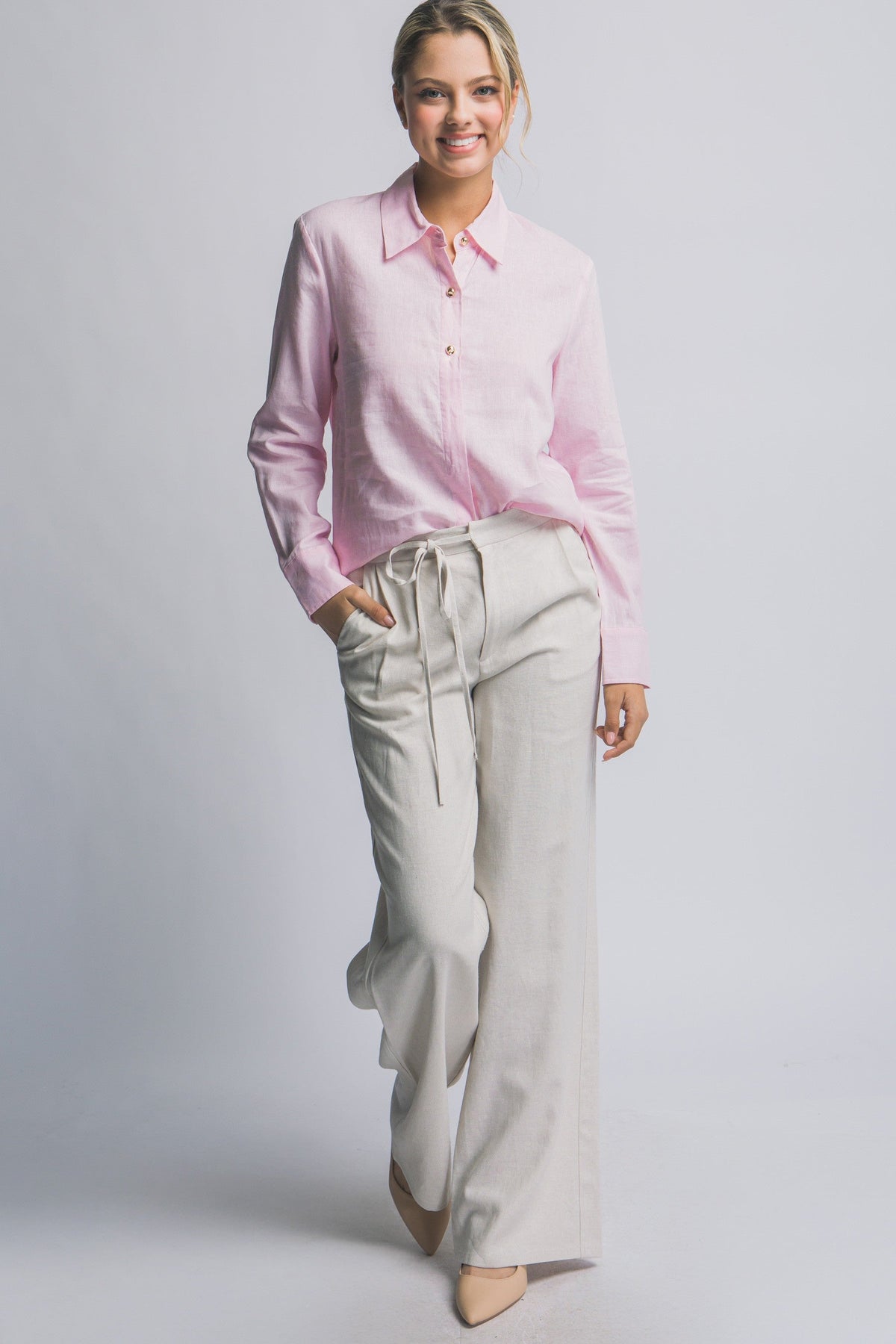 Women's Wide-Leg Trousers With Tie Belt