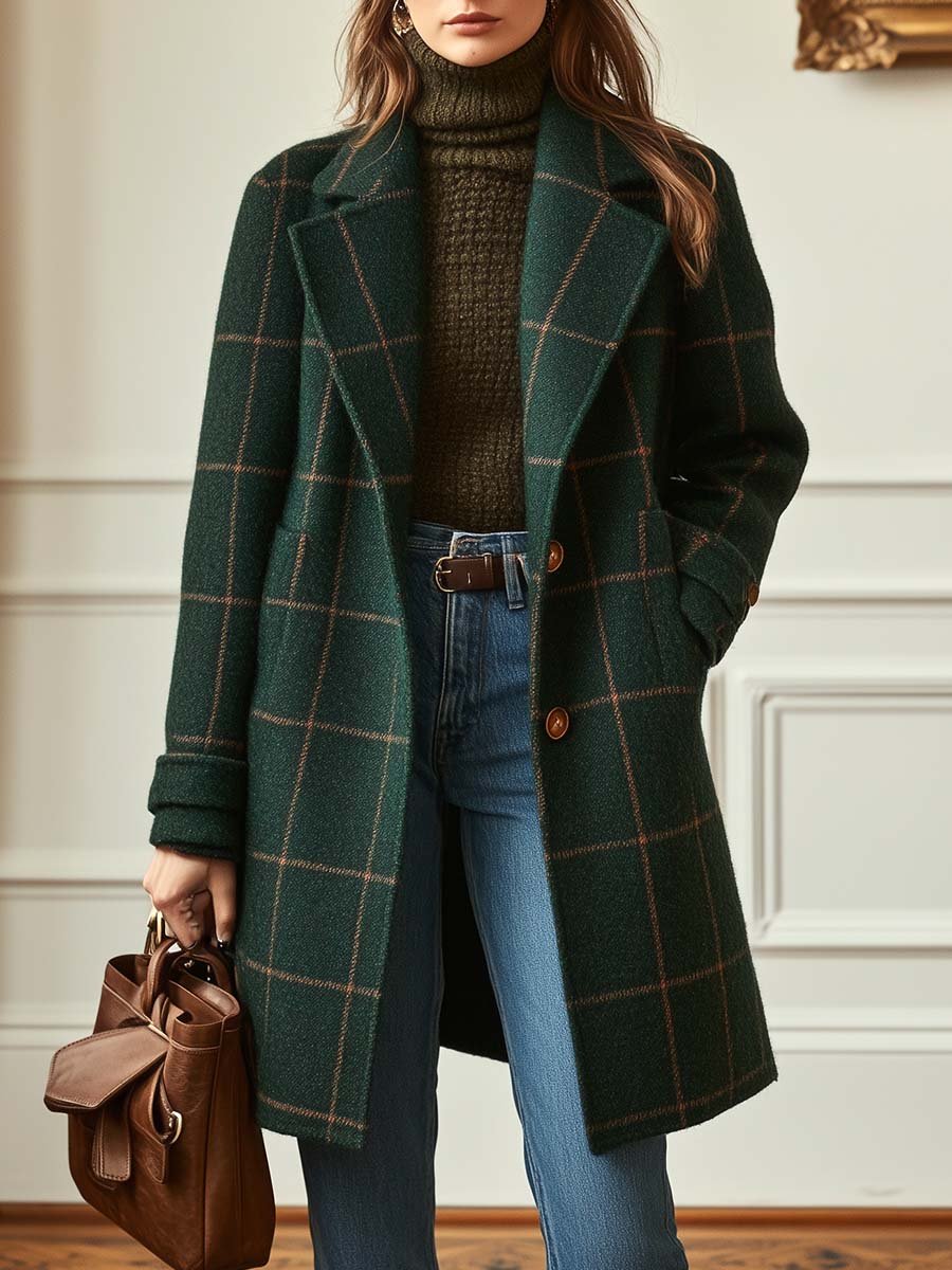 Women's Windowpane Check Wool-Look Longline Coat