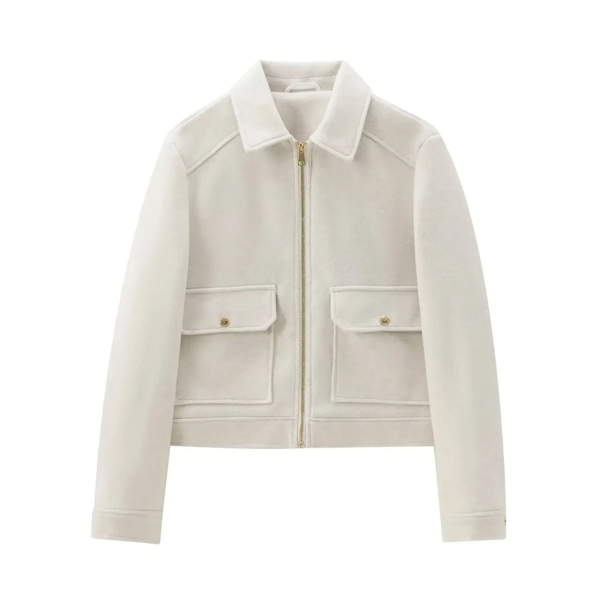 Women's Cropped Zip-Up Wool-Look Jacket with Flap Pockets