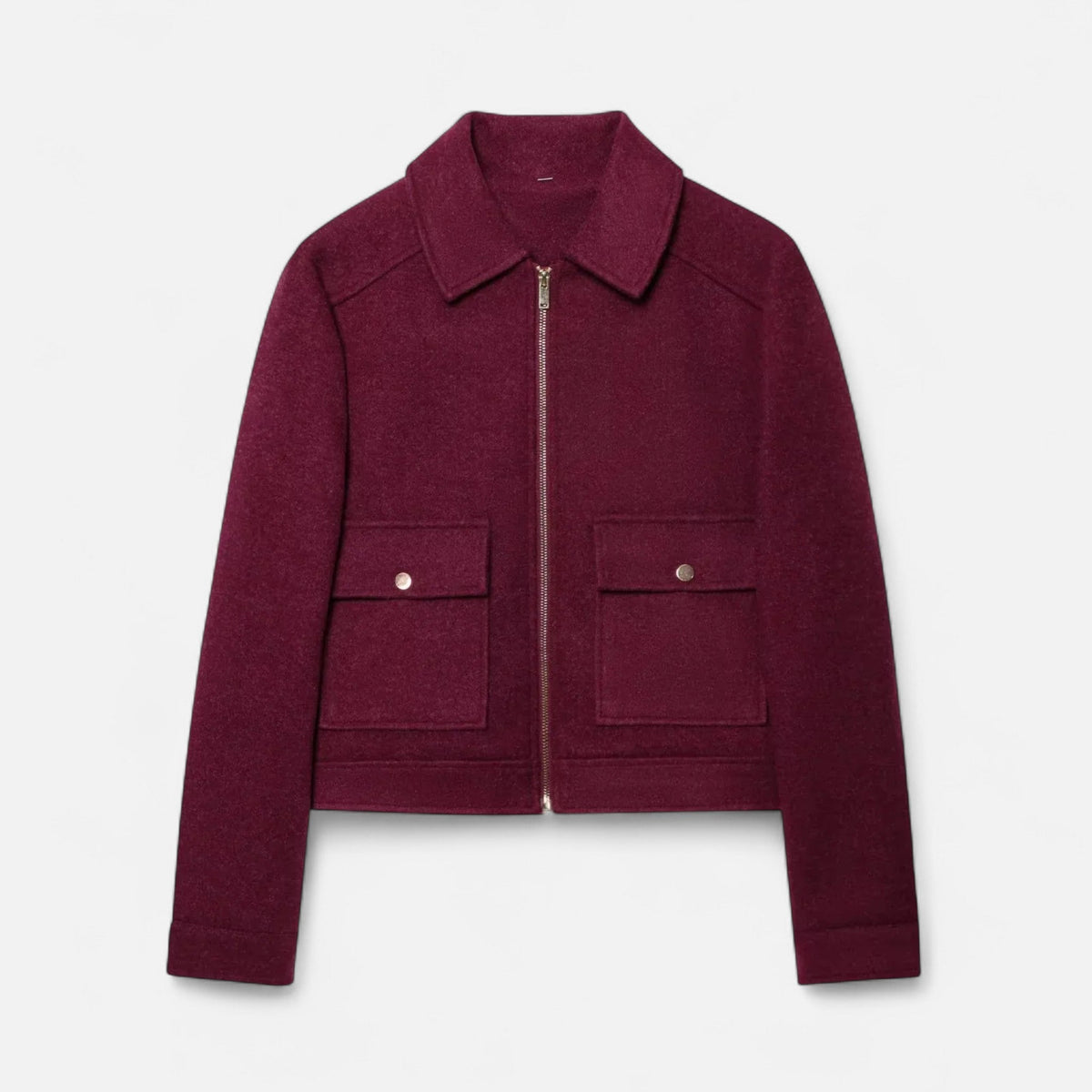 Women's Cropped Zip-Front Wool-Look Jacket with Flap Pockets