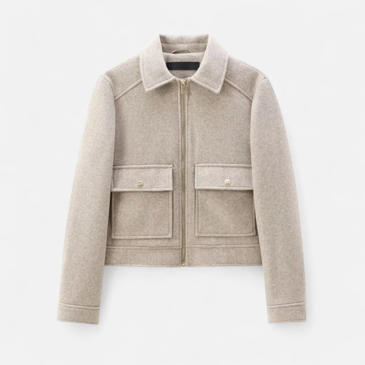 Women's Cropped Zip-Front Wool-Look Jacket with Flap Pockets