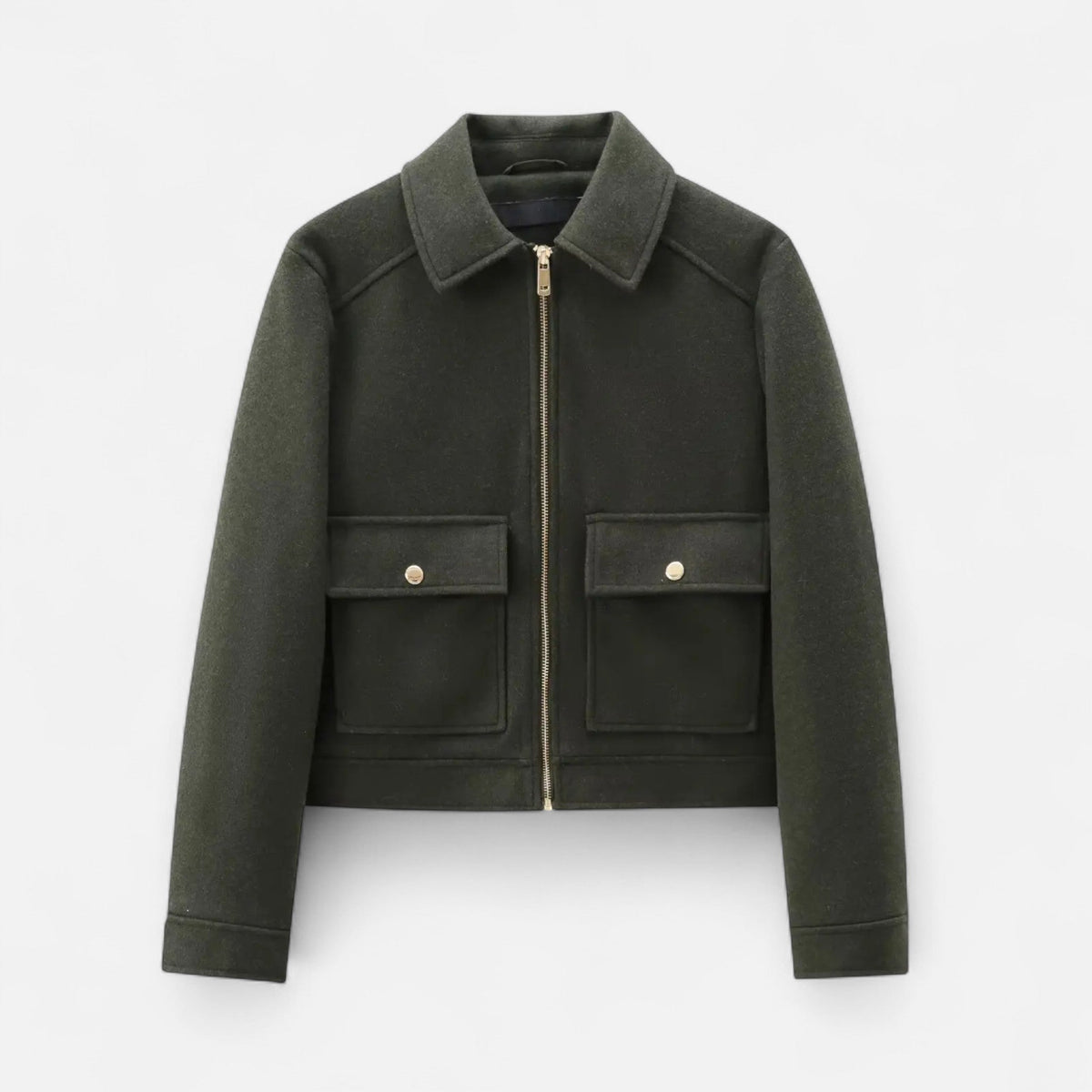 Women's Cropped Zip-Front Wool-Look Jacket with Flap Pockets