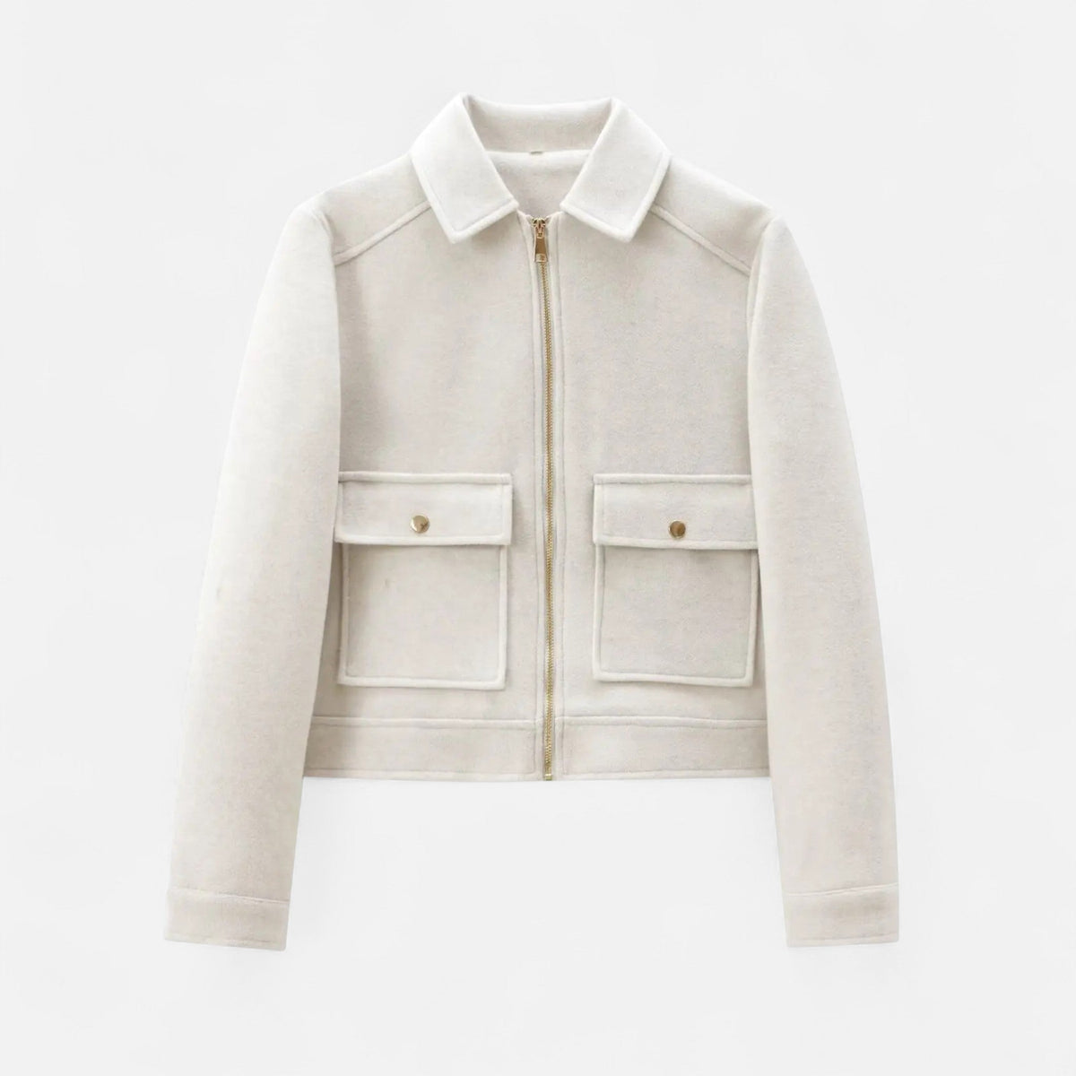 Women's Cropped Zip-Front Wool-Look Jacket with Flap Pockets