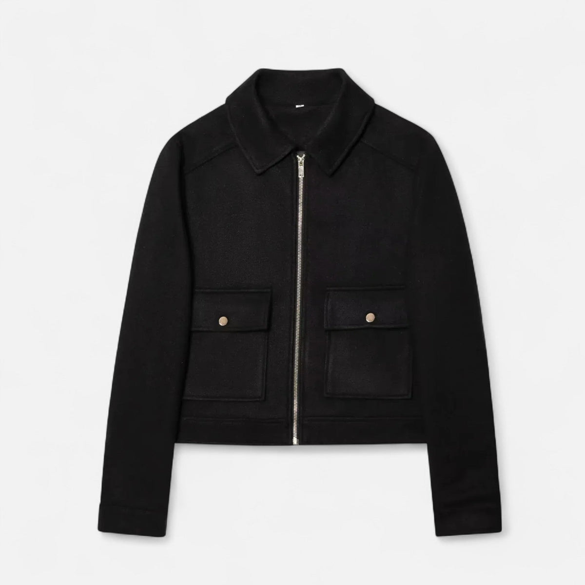 Women's Cropped Zip-Front Wool-Look Jacket with Flap Pockets